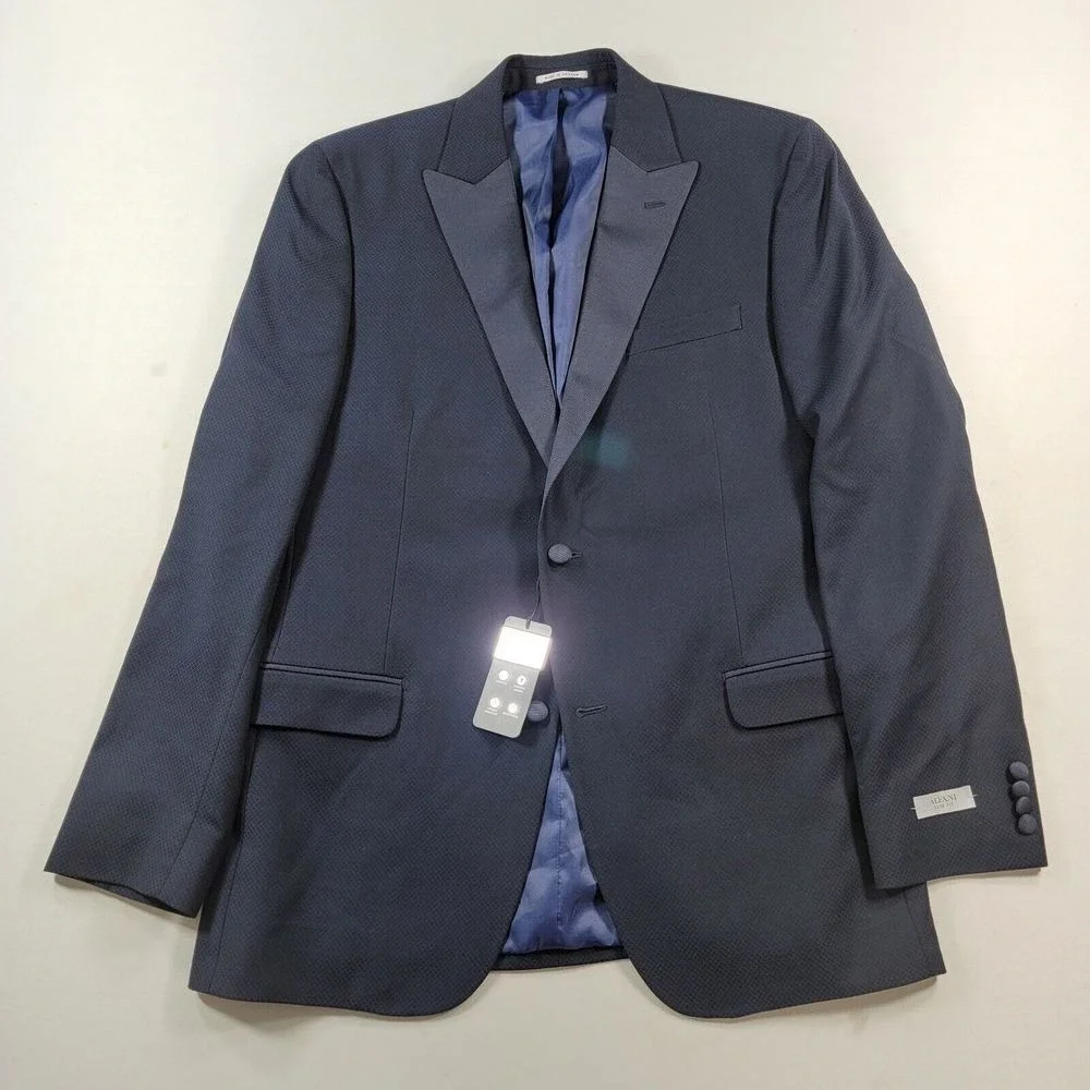 Alfani Slim-Fit Navy Tuxedo Suit Jacket Mens 42L Blue Diamond Grid‎ Pattern $360